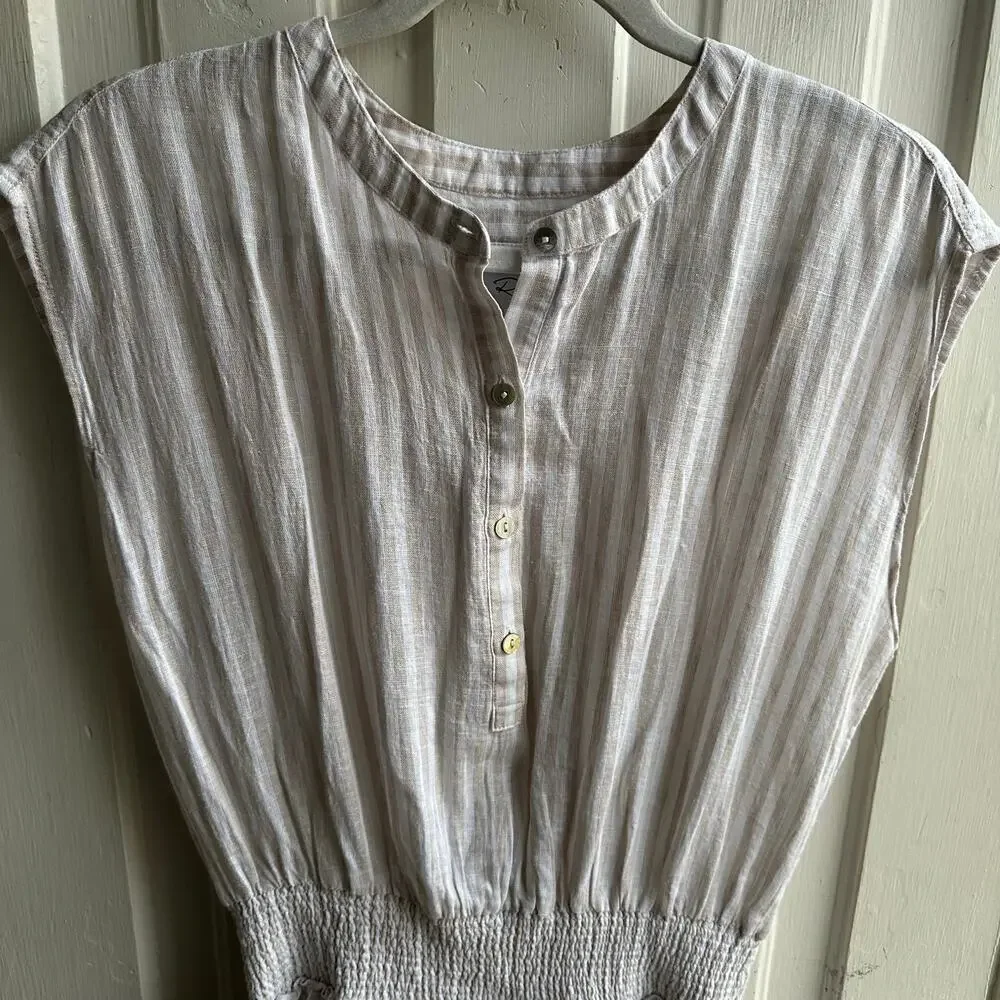 Rails Angelina Dress – Dune Stripe Linen Blend Smocked Waist Mini